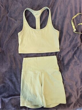 SET Active Olive Green Sports Bra and shorts - Light Olive Tone